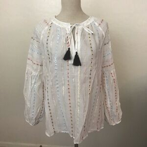 Belle Vere White Boho Metslic Blouse Size M